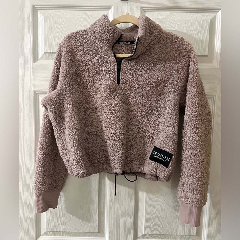 Calvin Klein Sherpa Half-Zip Cropped Pullover Sweater